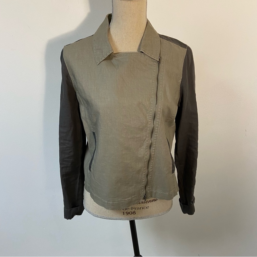 Eileen Fisher Women’s Coated Stone Organic Linen Moto Jacket Medium